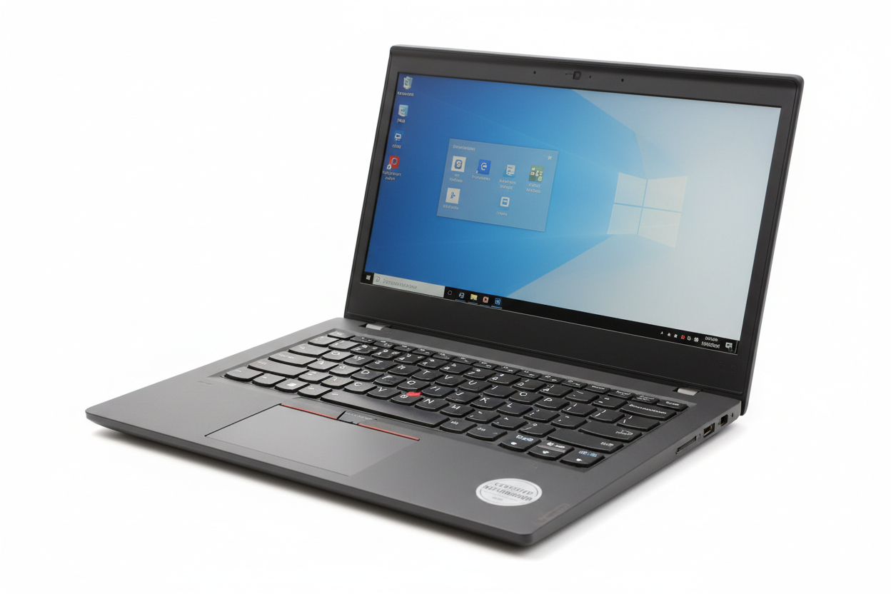 Refurbished Lenovo ThinkPad X270 12 inch laptop open on white background