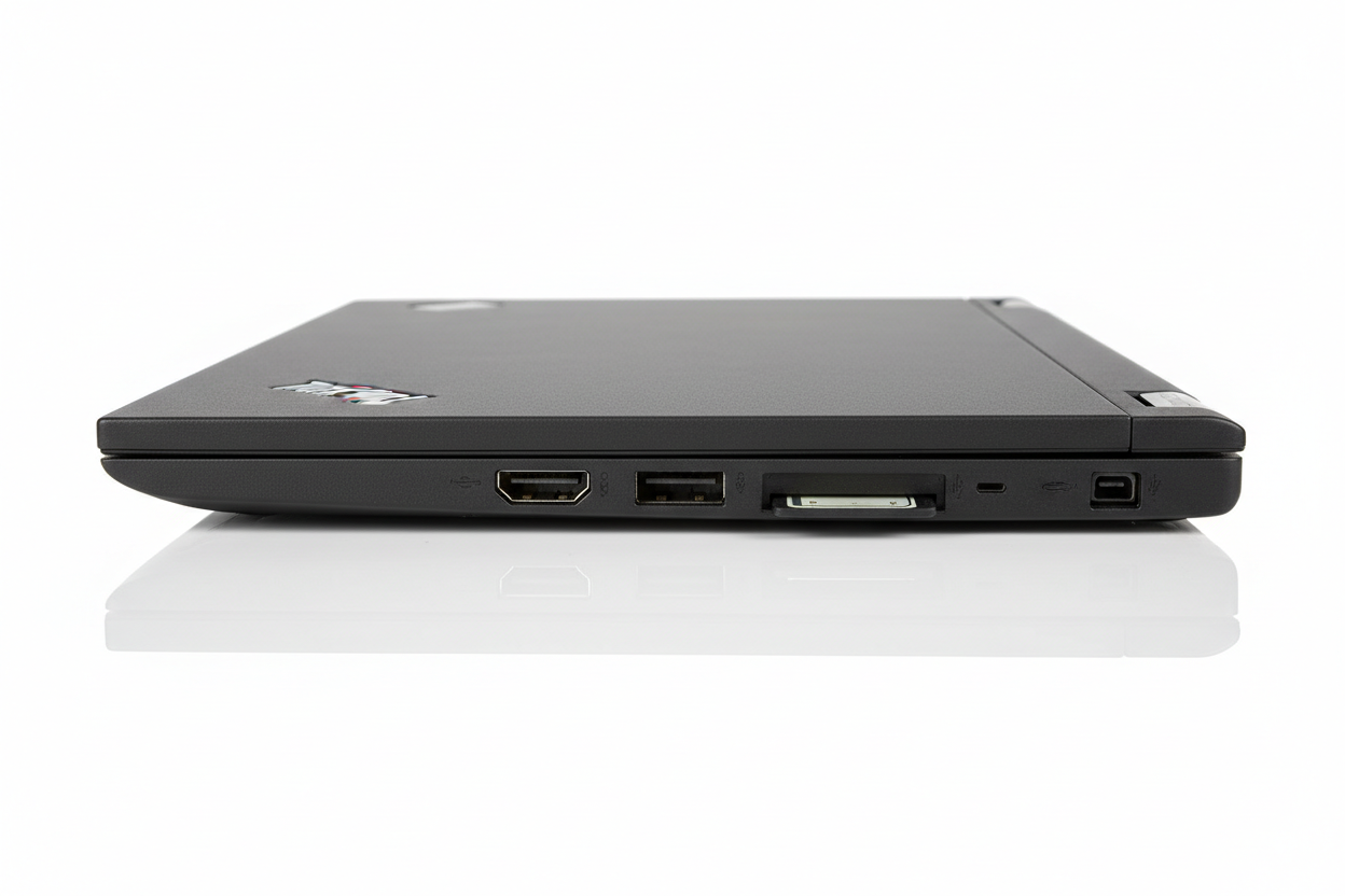 Refurbished Lenovo ThinkPad X270 side profile showing USB, HDMI and SD card ports